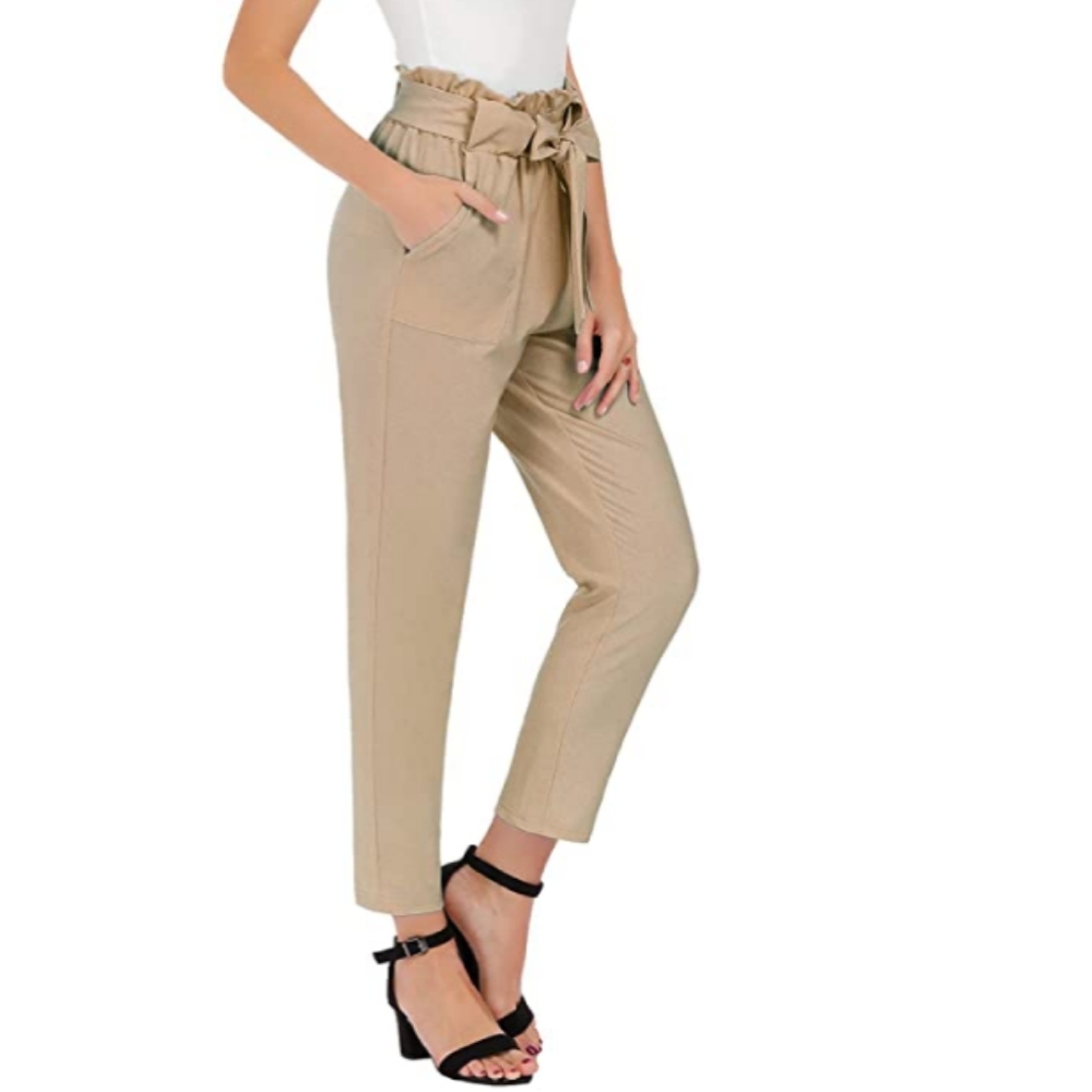 X --High Waist Paper Bag Cropped Pants Grace Karin - Picture 2 of 9